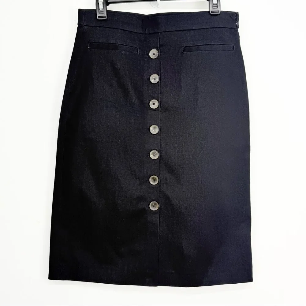 Ann Taylor Factory Blue Black Button Front Preppy Nautical Sailor Midi Skirt